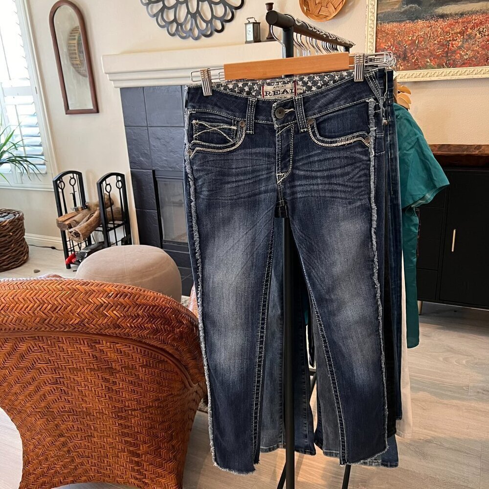 Ariat Jeans Womens Size 27R Real Denim Mid Rise Side Seam Fray Stretch - Picture 16 of 16